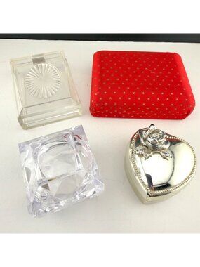 Vintage Jewelry Display Box Lot Small Silver Heart Plastic Acrylic Ring Necklace